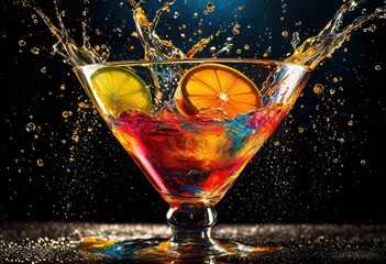 dynamic splash vibrant beverage artfully textured surface creating colorful visuals liquid movement, drink, fluid, droplets, design, pattern, imagery