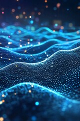 Aufkleber - Abstract blue wavy surface forming glowing network connections