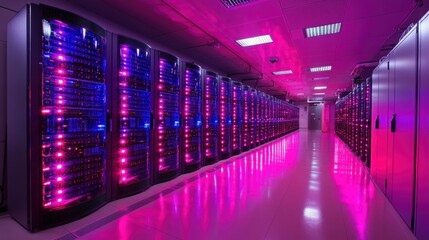 Poster - Data Center Interior with Illuminated Servers