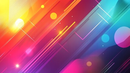 Poster - A vibrant geometric abstract background with sharp triangles, circles, and squares in bright, contrasting colors, creating a modern and clean aesthetic