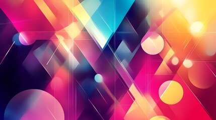 Poster - A vibrant geometric abstract background with sharp triangles, circles, and squares in bright, contrasting colors, creating a modern and clean aesthetic