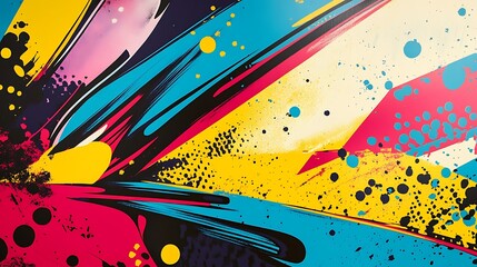 Poster - A vibrant pop art-inspired abstract background with bold colors, comic-style patterns, and dynamic shapes, creating an energetic and playful atmosphere