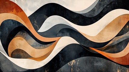 Poster - Abstract shapes and swirls resembling organic forms, with smooth, fluid curves in shades of earthy tones, creating a harmonious and nature-inspired design