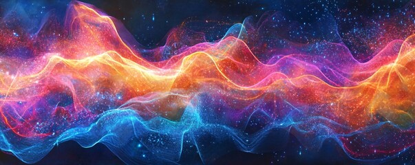 Poster - Colorful waves flowing through starry space background