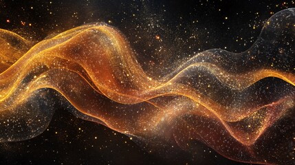 Poster - Golden particles flowing through space creating abstract wavy pattern