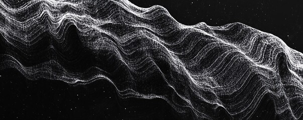 Poster - Abstract white particles flowing on black background