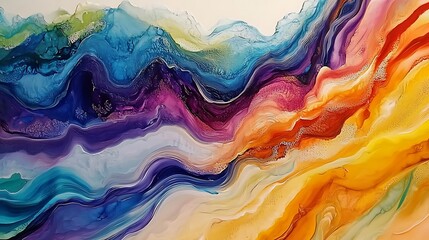 Poster - A smooth flowing liquid art design with vibrant colors blending together, creating a mesmerizing wave-like pattern that evokes motion and fluidity