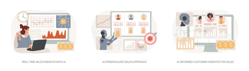 Poster - Sales Customization with AI abstract concept vector illustrations.