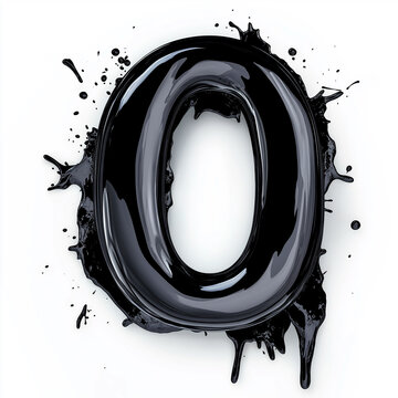 3D number 0 with black paint texture realistic modern design, soft lighting, white background, element of alphabet