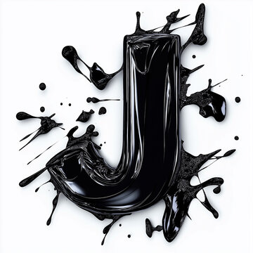 3D  letter J with black paint texture realistic modern design, soft lighting, white background, element of alphabet