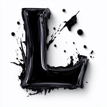 3D  letter L with black paint texture realistic modern design, soft lighting, white background, element of alphabet