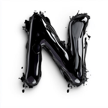 3D  letter N with black paint texture realistic modern design, soft lighting, white background, element of alphabet
