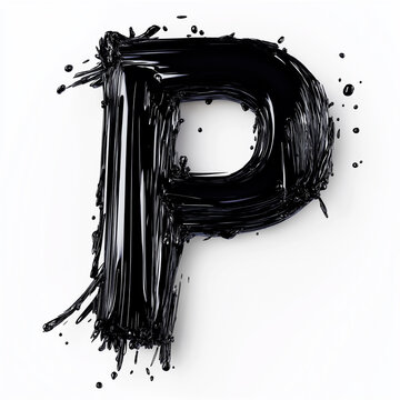 3D  letter P with black paint texture realistic modern design, soft lighting, white background, element of alphabet