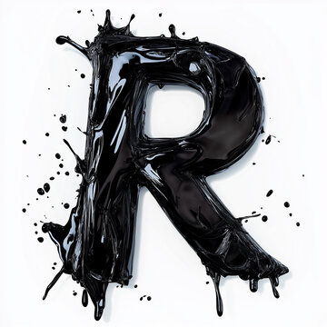 3D  letter R with black paint texture realistic modern design, soft lighting, white background, element of alphabet