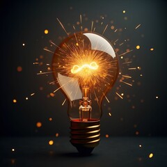 Poster - light bulb on black background
