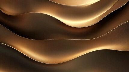 Poster - Abstract Brown and Gold Waves: A Serene Digital Art Piece