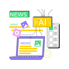 Poster - AI-Enhanced Media Monitoring abstract concept vector illustration.