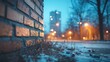 © BOJOShop - Urban Night Scene Brick Wall Winter Alley City Lights Litter