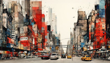 Naklejka na meble watercolor illustration, capturing the vibrant energy of downtown New York City Street, 