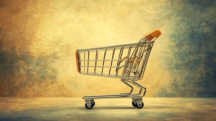 Poster - Empty shopping cart on a textured background representing consumerism and commerce
