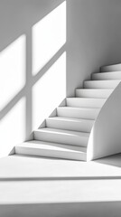 Aufkleber - Bright Sunlight Filters Through Windows, Casting Intricate Shadows on a Minimalist Staircase