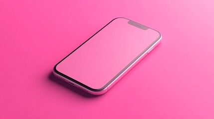 Poster - Pink smartphone with blank screen lying on pink surface