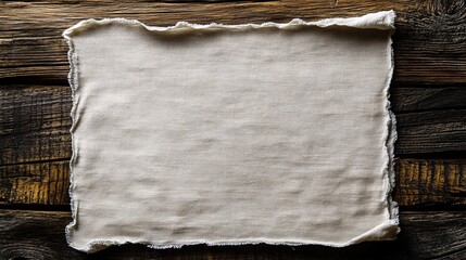 Poster - Empty canvas fabric lying on rustic wooden table background