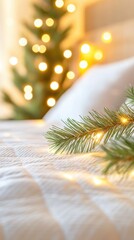Poster - Cozy Holiday Bedroom With Fairy Lights and Festive Linens Inviting Warm Winter Nights