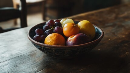 Poster - A Bowl of Fresh Fruit on a Wooden Table
