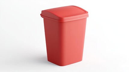 red new rubbish bin against white background