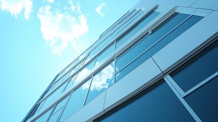 Aufkleber - Modern glass skyscraper reflecting blue sky and clouds