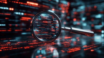 Digital Security Under the Magnifying Glass.Concept of Cybersecurity, digital privacy, vulnerability assessment, risk management,Cybersecurity, IT security, information technology, software developmen