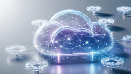 Poster - futuristic cloud computing concept featuring glowing networks and holographic connections, creating 