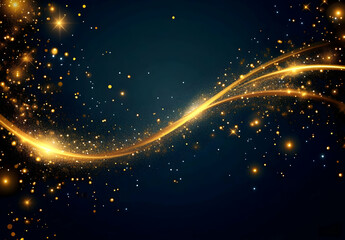 Wall Mural - Captivating Golden Light Particles Against a Deep Blue Background Creating a Magical Atmosphere of Sparkle and Elegance for Artistic Projects