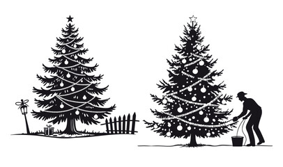 Poster - Classic Christmas Tree Set Silhouette Vector for Holiday Designs Silhouette Christmas tree silhouette vector illustration on withe background.