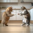 © Khritthithat - Playful Interaction Between Two Cats in a Bright, Modern Kitchen Setting, Capturing Their Unique Personalities and Expressive Movements in a Fun and Charming Moment
