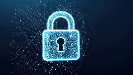 Poster - Digital lock illustration featuring a futuristic padlock design created with glowing lines and dots, symbolizing security and technology in the digital age.