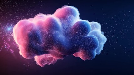 Poster - Abstract Cloud Formation with Vibrant Colors and Sparkling Particles in a Cosmic Background, Representing Data and Digital Concepts