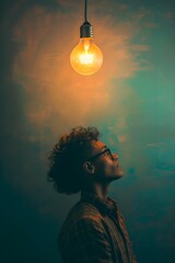 Aufkleber - Thoughtful Individual Contemplating Under Warm Light with Unique Perspective and Moody Atmosphere Ideal for Artistic and Inspirational Themes