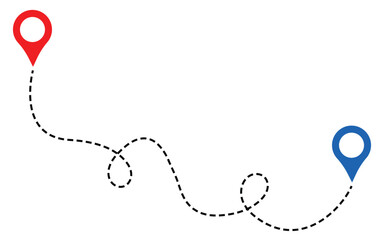 Poster - Route icon between two points with dotted path and location pin. Location pointer continuous one line drawing. GPS navigation line route mark sign symbol vector illustration.
