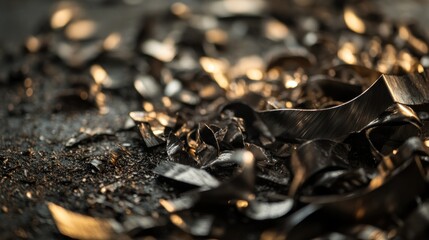 Poster - Close-up of Metallic Shavings with Glowing Highlights