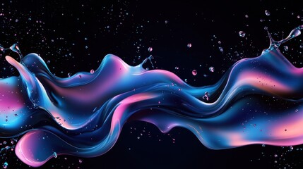 Poster - A vibrant abstract wave of blue and pink liquid splashes against a dark background, creating a dynamic visual effect.