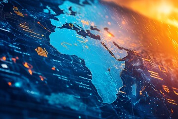 Poster - Digital representation of Africa and the Middle East with data overlays.