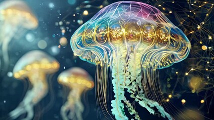 Poster - Floating in Cosmic Wonder: Abstract Jellyfish Dance Through the Depths of Space