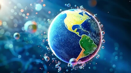 Wall Mural - blue and green planet with a lot of small dots surrounding it. the planet is the main focus of the i
