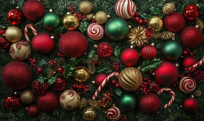 Canvas Print - A bunch of red and green Christmas ornaments