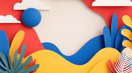 Poster - Colorful Stylized Abstract Background with Vibrant Shapes and Natural Elements for Tech and Online Registration Themes