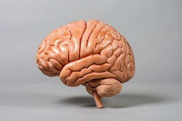 Poster - Anatomical model of human brain resting on a neutral background, providing a detailed view of its complex structure