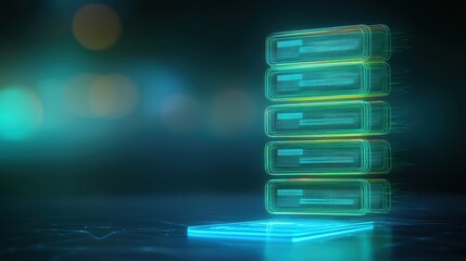 Poster - Futuristic Online Registration Flow Visualized Through Holographic Technology on a Digital Platform with Data Storage Elements and Abstract Background