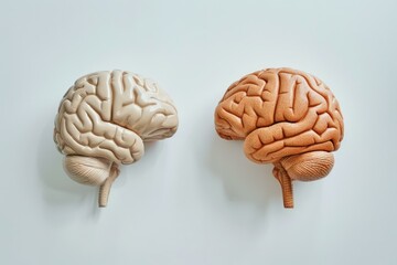 Poster - Two anatomical brain models side by side, showcasing the concept of different thinking processes and perceptions